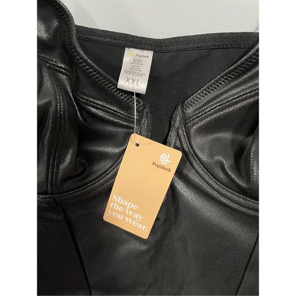 Popilush Bodysuit 2XL Tummy Control Faux Leather Shapewear Sleeveless Black NWT - Picture 3 of 7